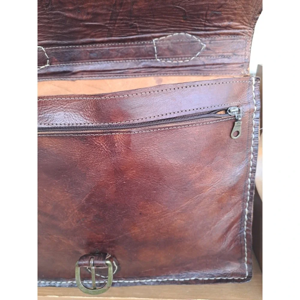 Large‎ Satchel Handcrafted Genuine Leather Bag Briefcase Dark Brown